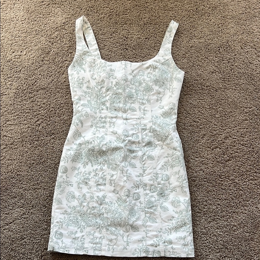 House of Harlow 1960 White and Green Floral Mini Dress